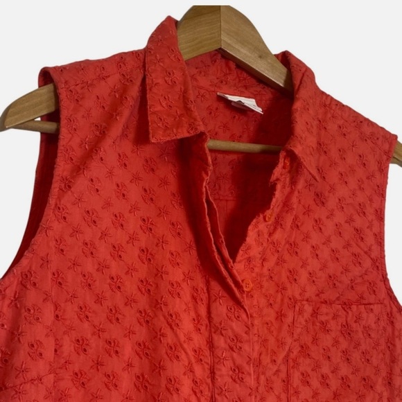 Liz Claiborne Sleeveless Shirt Dress Shift XL Rose Eyelet Cottagecore - Picture 2 of 7